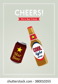 beer can and beer bottle cheers vector illustration