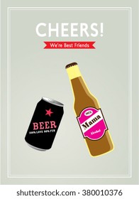 beer can and beer bottle cheers vector illustration