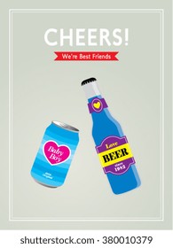 beer can and beer bottle cheers vector illustration