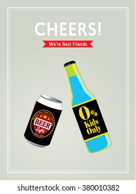 beer can and beer bottle cheers vector illustration