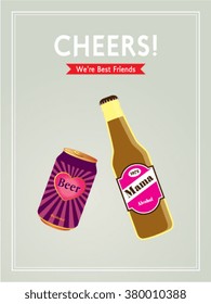 beer can and beer bottle cheers vector illustration
