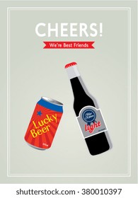 beer can and beer bottle cheers vector illustration