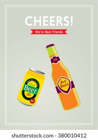 beer can and beer bottle cheers vector illustration