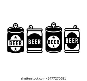 beer can bottle drink beverage icons symbol vector design black white color illustration set