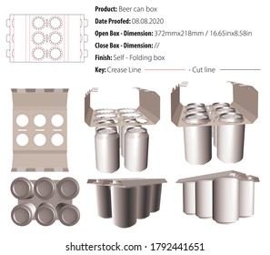 Beer can box packaging design template selflock die cut - vector