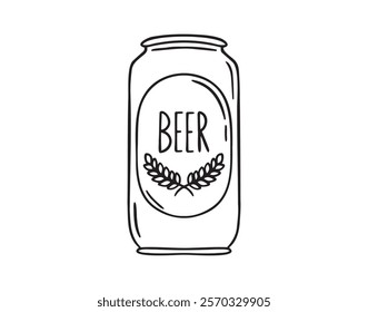 beer can doodle hand drawn icon. Outline drawing beer can line clipart symbol. Vector illustration