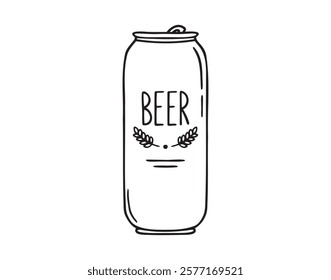 beer can doodle hand drawn icon. Outline drawing beer can line clipart symbol. Vector illustration