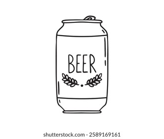 beer can doodle hand drawn icon. Outline drawing beer can line clipart symbol. Vector illustration