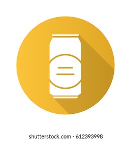 Beer can flat design long shadow icon. Vector silhouette symbol