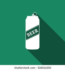 Beer can flat icon with long shadow. Vector Illustration