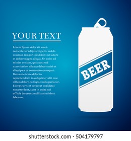 Beer Can flat icon on blue background. Vector Illustration