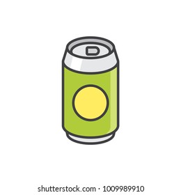 Beer can flat line colored icon.