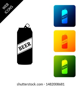 Beer can icon isolated on white background. Set icons colorful square buttons. Vector Illustration