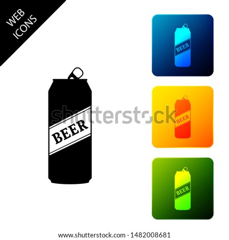Beer can icon isolated on white background. Set icons colorful square buttons. Vector Illustration