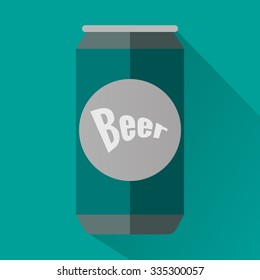 Beer can icon with long shadow on green background