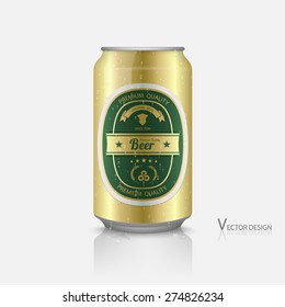 Beer can with beer label vector, with water drops