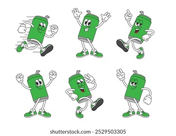 Beer Can Mascot Illustration with Various Pose Cartoon Set