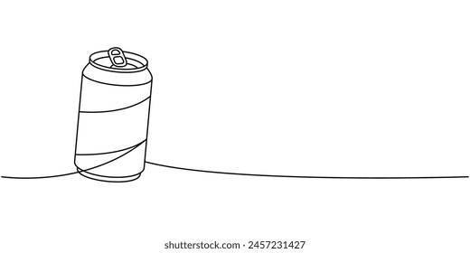 Beer can one line continuous drawing. Beer pub products continuous one line illustration. Vector linear illustration.