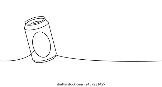 Beer can one line continuous drawing. Beer pub products continuous one line illustration. Vector linear illustration.