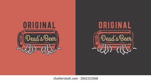 Beer can with skeleton hand for bar. Original brew design with craft beer can and skeleton hand for pab or brewery