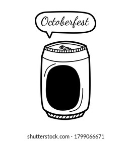 Beer can sketch. Lettering typography for Octoberfest holidays greeting card, invitation, banner, postcard, web, poster template. Vector illustration.