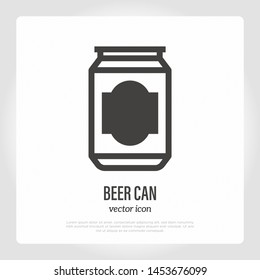Beer can thin line icon with place for logo. Vector illustration.