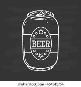 Beer Can Using Hand Drawing Style On Chalkboard Background