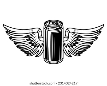 Caña de cerveza con las alas ilustración vectorial en estilo vintage monocromo aislado en fondo blanco