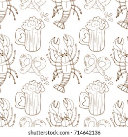 Beer, cancer. Background, wallpaper, seamless. Sketch, doodle. Monochrome.