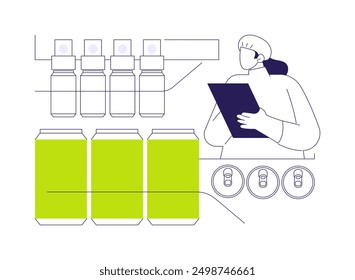 Línea de enlatado de cerveza Ilustración vectorial de concepto abstracto. Proceso de enlatado de cerveza en fábrica, industria alimentaria, producción de bebidas, fabricación de bebidas, metáfora abstracta del sector cervecero.