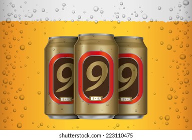 beer cans isolated on yellow bubbles background