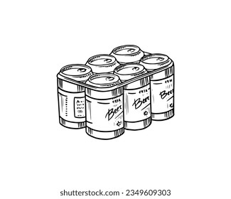 Beer cans of oktoberfest. Engraved in ink hand drawn in old sketch and vintage style for web, party or pub menu. design element isolated on white background 