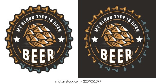 Beer cap with barrel for brew monochrome emblem or craft beer logo. Label or print for bar, pub or brewery shop.