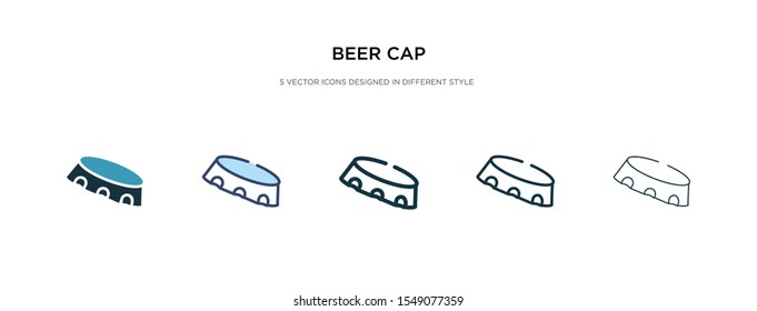 beer cap icon in different style vector illustration. two colored and black beer cap vector icons designed in filled, outline, line and stroke style can be used for web, mobile, ui