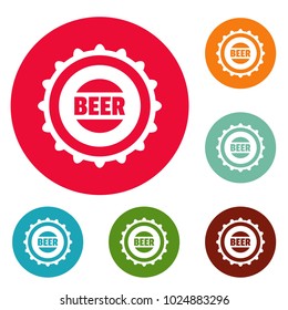 Beer cap icons circle set vector isolated on white background