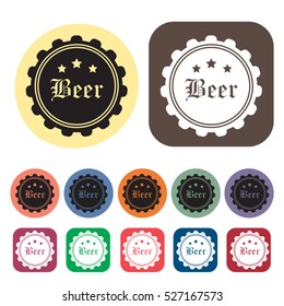 Beer cap icons set.Vector illustration