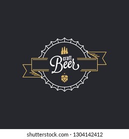 Beer cap logo. Craft beer stamp on black background