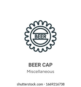 Beer cap outline vector icon. Thin line black beer cap icon, flat vector simple element illustration from editable miscellaneous concept isolated stroke on white background