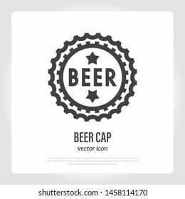 Beer cap thin line icon. Symbol of brewery. Vector illustration.