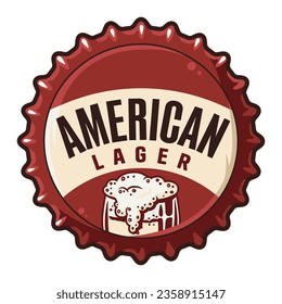 Beer cap vector art for brew emblem or craft beer logo. Label or print with metal cork for bar or brewery shop. Vintage old retro design for pub