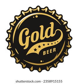 Beer cap vector art for brew emblem or craft beer logo. Label or print with metal cork for bar or brewery shop. Vintage old retro design for pub