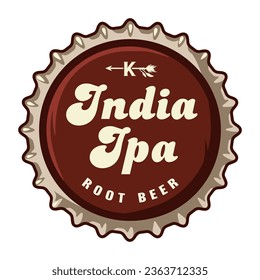 Beer cap vector art for brew emblem or craft beer logo. Label or print with metal cork for bar or brewery shop. Vintage old retro design for pub
