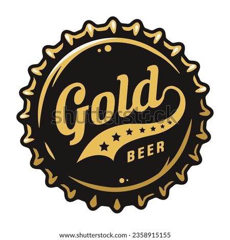 Beer cap vector art for brew emblem or craft beer logo. Label or print with metal cork for bar or brewery shop. Vintage old retro design for pub