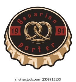 Beer cap vector art or metal cork for bar, pub or brewery shop . Vintage old retro design for brew emblem or craft beer logo