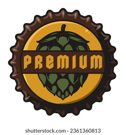 Beer cap vector art or metal cork for bar, pub or brewery shop . Vintage old retro design for brew emblem or craft beer logo