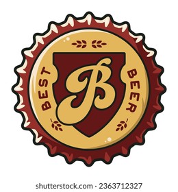 Beer cap vector art or metal cork for bar, pub or brewery shop . Vintage old retro design for brew emblem or craft beer logo