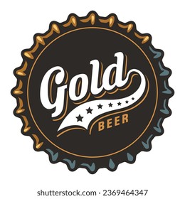 Beer cap vector for design of brew beer in a brewery. Metal cork for logo of craft brewing. Vintage old retro design with beer cap for pub and bar