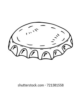 Beer cap. Vector illustration lid from a bottle of soda. Hand drawn lid from a bottle.