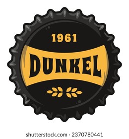 Beer cap vector or metal cork for bar, pub or brewery shop. Dunkel vintage old retro design for brew emblem or craft beer logo