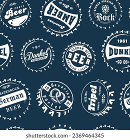 Beer cap vector monochrome seamless pattern with metal cork for decor of bar, pub or brewery shop. Vintage old retro background for brew or craft beer.